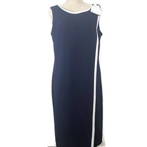 Glamour Navy & White Midi Sleeveless Shoulder Bow Crew Neck Dress